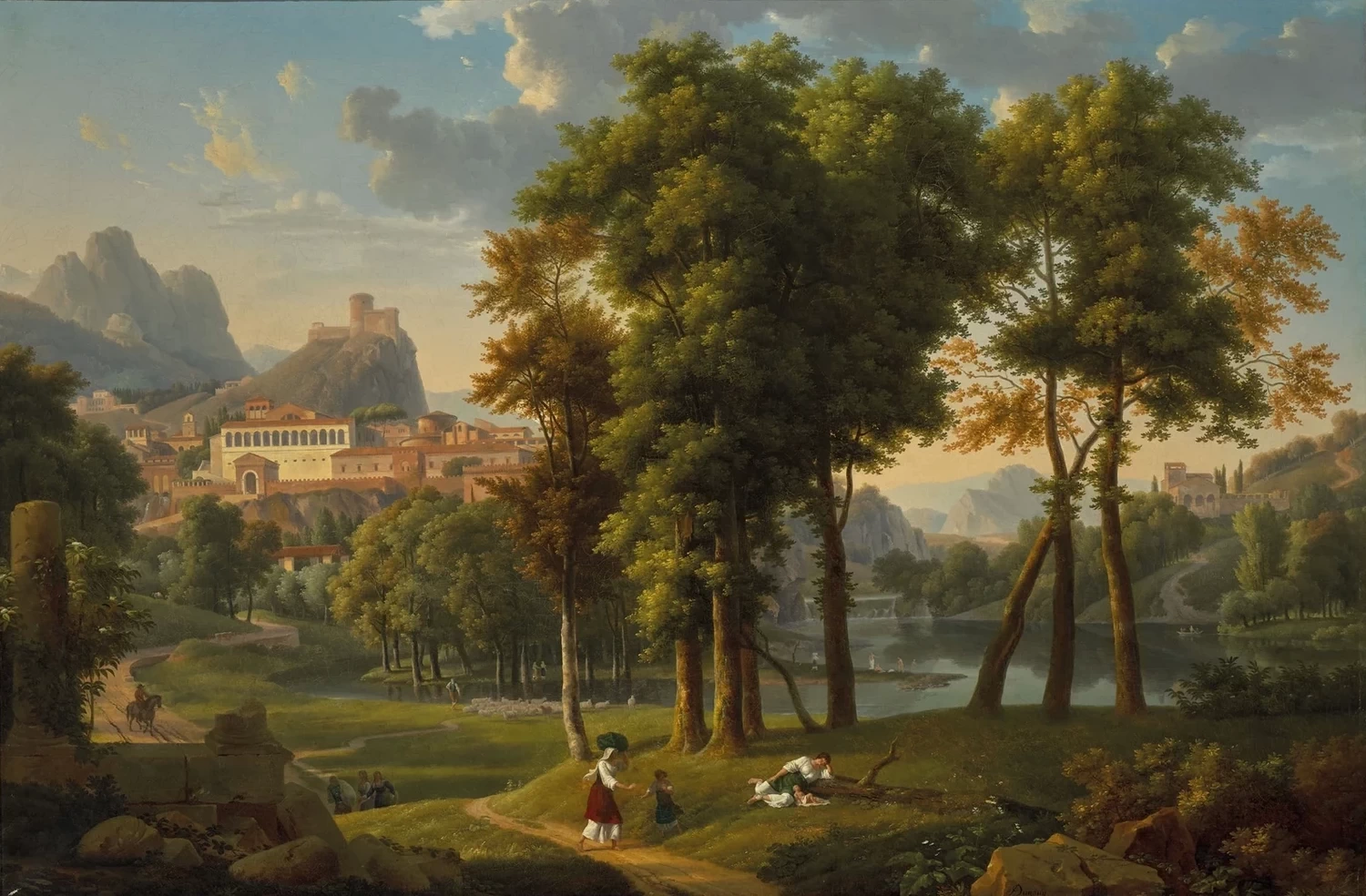 Alexandre Hyacinthe Dunouy - Camminatori in un paesaggio ideale della campagna italiana
